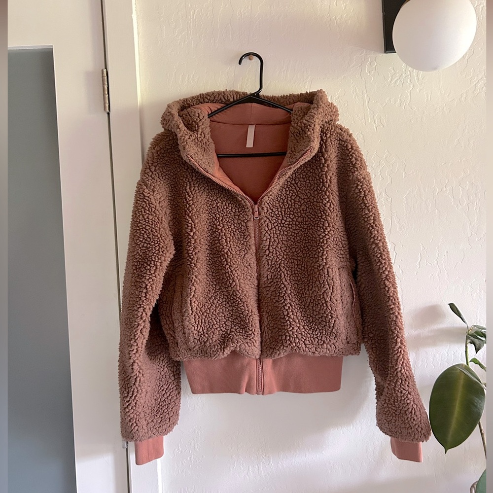 Fabletics Summit Teddy Jacket, Toffee, Size Small - image 4